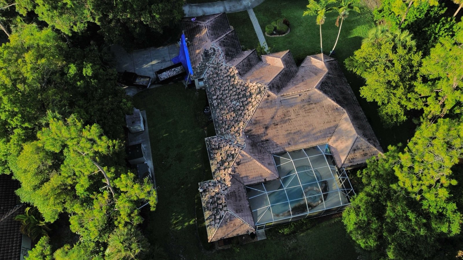 Aerial view of a residential tile roof in Southwest Florida