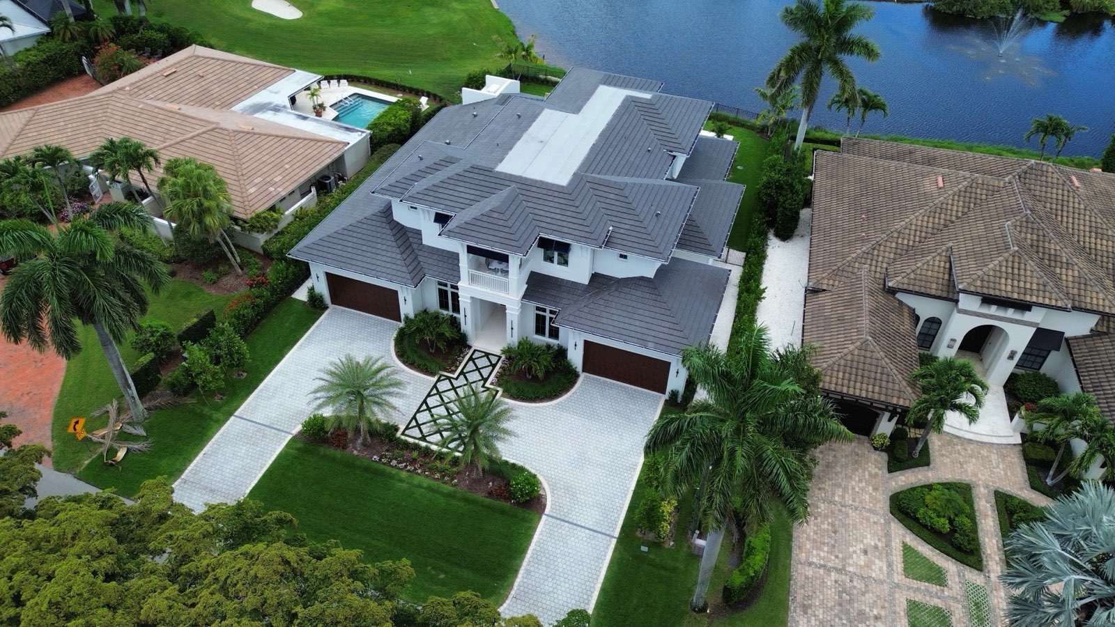 Concrete tile roof on a lakefront Southwest Florida residence